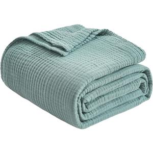 EMME Cotton Throw Blanket for Couch Soft Muslin Blankets 50"x60" Lightweight Breathable Blanket All Season Gauze Blanket, Teal