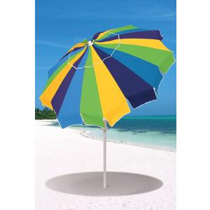 Rio Brands 7' Alternating 20-Panel Beach Umbrella with Sand Anchor and Carrying Bag, Blue Multicolor