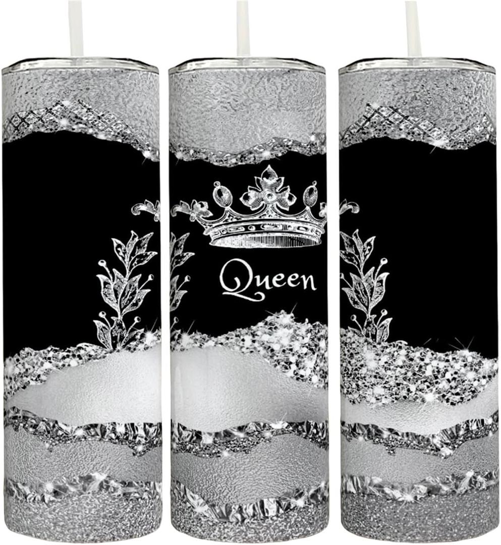 Keosonb Skinny Tumbler with Lid and Straw, Funny Print Design, 20 OZ Straight Stainless Steel Insulated Skinny Cup, Vacuum Double Layer Coffee Travel Mug for Gift (ZB-0601)