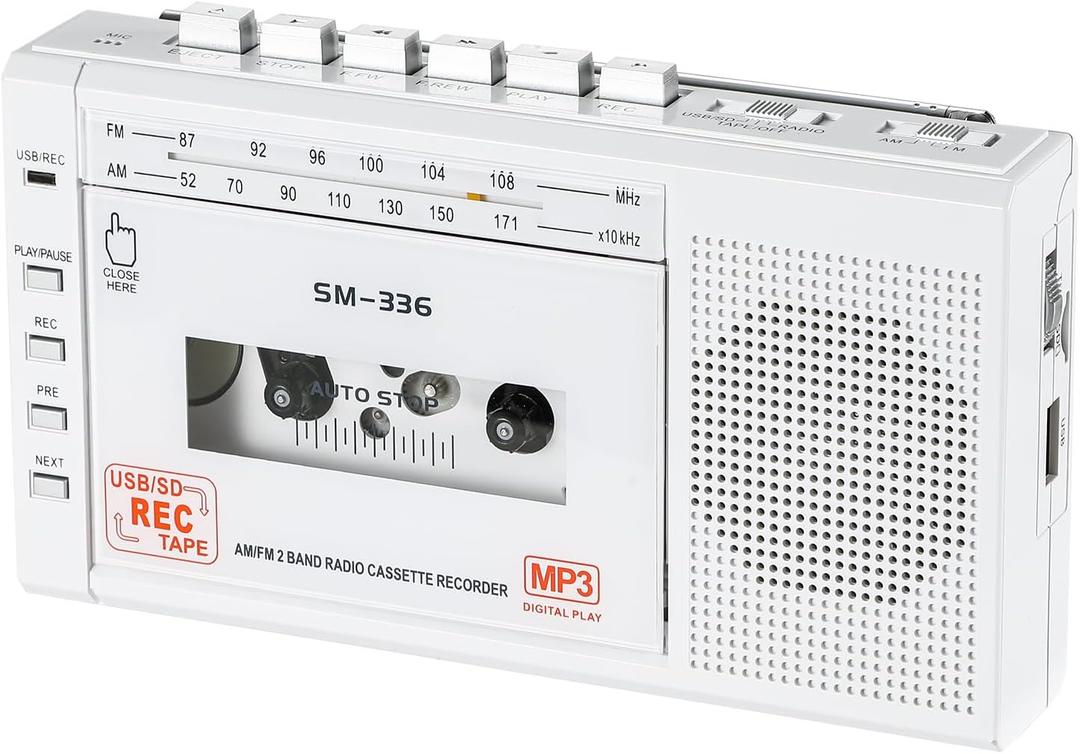 Portable Cassette Tape Player to Digital Converter via USB/SD Card, Record to Cassette/U Disk/SD Card via Mic, Power by AC or AA Battery, Portable Cassette Recorder with Speaker and Headphone Jack