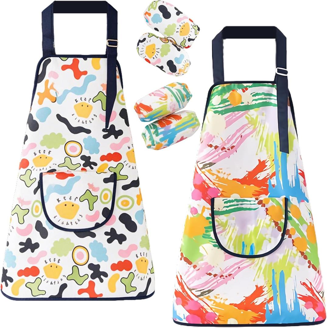 Kids Apron 2 Pack Toddler Apron with Pockets Adjustable Kids Aprons for Girls Boys Cooking Baking Painting Crafting