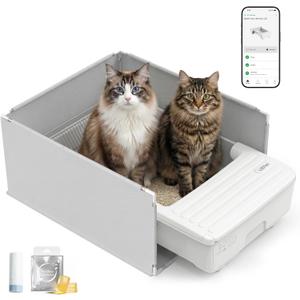 UBPET Open Top Self Cleaning Litter Box, Large Capacity Automatic Litter Box with APP Control,Odor Control, Anti-Pinch, Automatic Cat Litter Box for Multiple Cats (White)