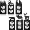 6 Pcs Metal Bear Light Switch Cover Plate Moose Tree Mountain Elk Forest Outlet Plate Toggle Outlet Wall Cover for Home (Single Flats)