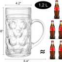 Yesland 2 Pack Beer Mug for Freezer, 1.2 L /40 oz Glass Beer Stein Mugs with Handle Large Heavy-Duty Beer Cups Drinking Glassware Pub Drinking Mugs for Bar, Alcohol, Beverages, Men, Clear