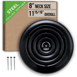 Fits 8 Inch Neck Air Duct | Steel Round Air Supply Diffuser for Ceiling by Handua | Round Diffuser Vent Cover | Black | Outer Dimension: 11-15/ 16"