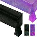 Just Shimmer 2 Pcs Black & Purple Holographic Laser Tablecloths Iridescence Shiny Table Covers 40" x 108" Halloween Decorations Space Plastic Table Cloths for Birthday Party Wedding Events Supplies