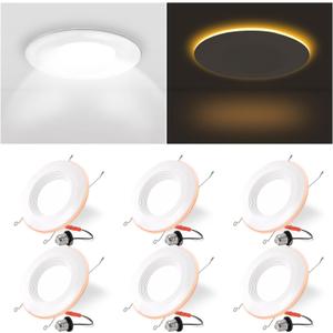 6 Pack 6 Inch LED Recessed Lighting with Night Light, Dimmable Can Lights with Baffle Trim, 9W=85W, 5000K Daylight, 700LM Retrofit Downlight, CRI 90, Damp Rated, IC Rated & ETL Certified