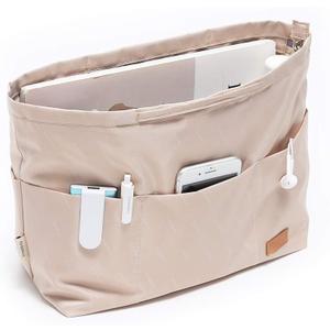 Purse Organizer Insert with zipper Nylon fabric for women Handbags & Totebag beige Size: Large: 15.7"(Top)/12.2"(Bottom) L  4.9" W  10" H