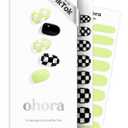 ohora Semi Cured Gel Nail Strips (N Racer) - Green, Patterned, Works with Any UV/LED Lamps, Salon-Quality, Long Lasting, Easy to Apply & Remove