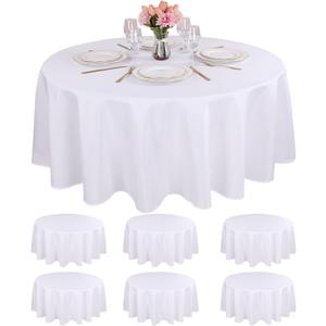 Kesfey 6 Packs 120 Inchs Polyester White Round Table Cloths Wrinkle Resistant Tablecloth Washable Banquet Tablecovers splashproof High Density Table Covers Fabric Tablecloths for Wedding Birthday