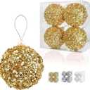 4.2" Gold Christmas Ball Ornaments, 4pc Set Gold Shatterproof Decorations, Plastic Materials, Large Ornaments for Christmas Tree, Hanging Xmas Wedding Party Holiday Decorations