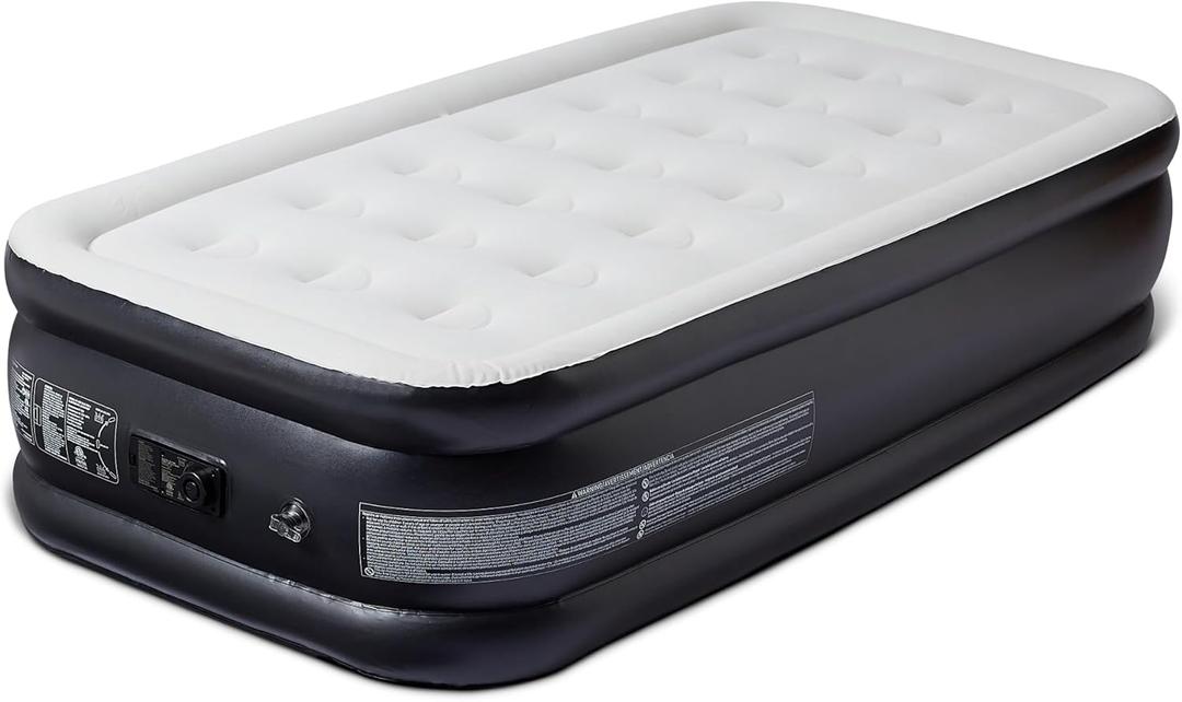 Amazon Basics Inflatable Air Mattress, Twin Size, 18 inch Height, with Built-in Electric Pump (Twin (300 lbs) - NA Plug)