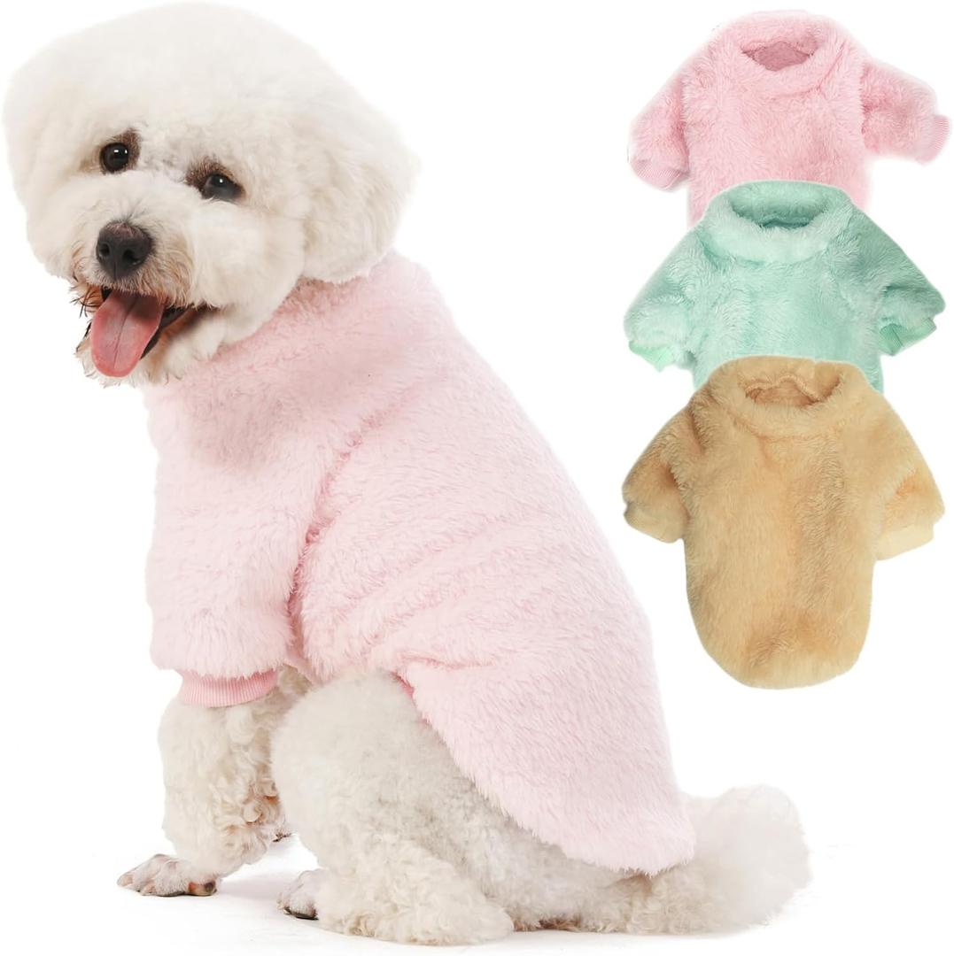 Dog Sweater, 3 Pack Dog Sweaters for Small Dogs, Dog Clothes for Small Dogs Girl Boy, Ultra Soft and Warm Puppy Sweatshirt Pet Coat for Winter Christmas (S, Lt Pink+Lt Green+Lt Yellow)