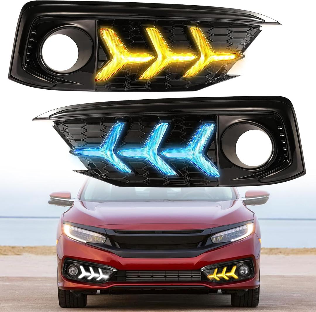 Fog Lights Led Daytime Running Light DRL for Honda Civic 10th Gen 2019 2020 Civic Sedan Coupe LX EX Turn Signal Lights Civic Accessories (CIVIC 2019-2020-Sedan)