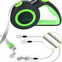 Chew Proof Retractable Dog Leash with 2 Heavy Duty Anti-Chewing Wire Ropes, 16FT Leashes 360 Tangle Free for 2 Dogs, Dual Dog Lead for Small/Medium/Large Dogs (Green)