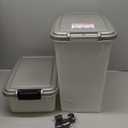 IRIS USA Dog Food Storage Container, 30 lbs & 11 lbs Combo, Cat Food Storage Container, Dog Treat Container, Airtight, Stackable, 2-Cup Scoop, Wheels, Easy Mobility, Silver (3 Piece Set, Chrome)