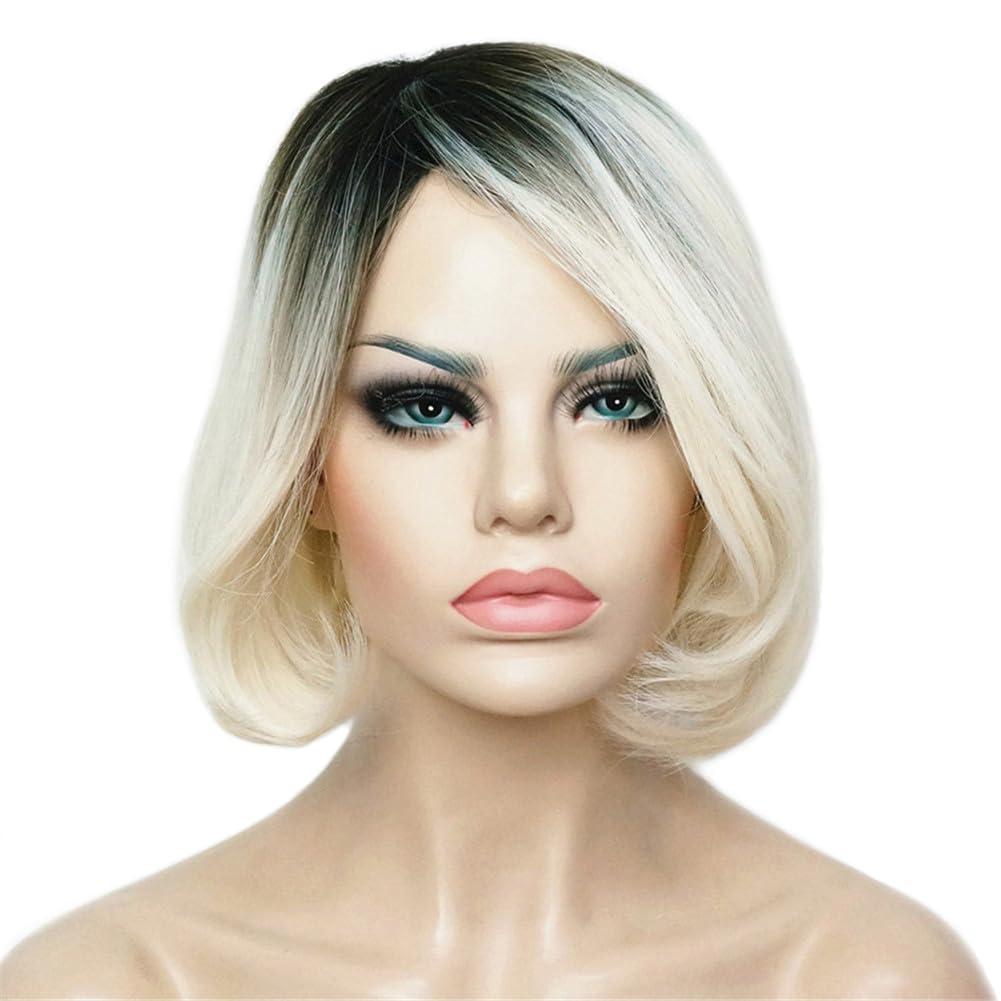 Aimole Bride Wig Short Ombre White Straight Wigs Halloween Costume Cosplay Party Flapper Synthetic Women Hair 8" (#1BT613M)