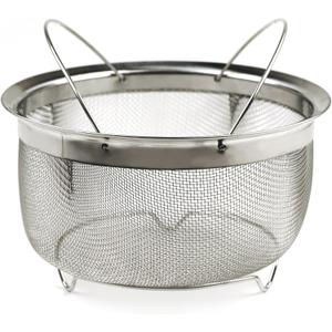 RSVP International Mesh Colander Strainer Basket with Folding Handles, 3 Quarts | For Pasta, Frying, & Salads | Dishwasher Safe | Use in Pressure Cookers | Steaming, Draining & Rinsing (Stainless Steel Mesh)
