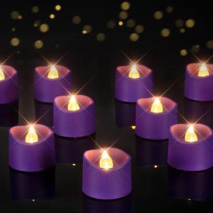 Homemory Purple Tea Lights Candles Battery Operated, 200+Hour Flameless Flickering Fake Electric LED Colored Tealights Candles for Party, Wedding, Halloween, Mardi Gras, Holiday Decor, 24-Pack