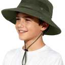 Komorebi UPF 50+ Kids Sun Hat，Wide Brim Bucket Hats for Kids Beach Outdoor (Brown)