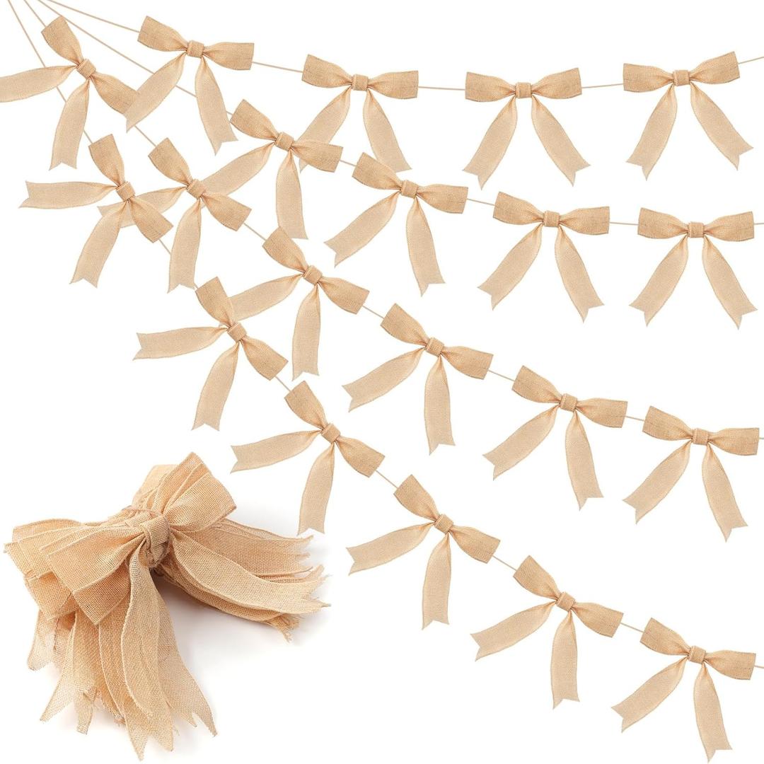 TaoBary 2 Pcs 8.2 ft Burlap Ribbon Bow Garland Banner Party Decorations for Birthday Wedding Baby Shower Engagement Camping Rustic Boho Spring Easter Holidays Graduation Party Bachelorette Party