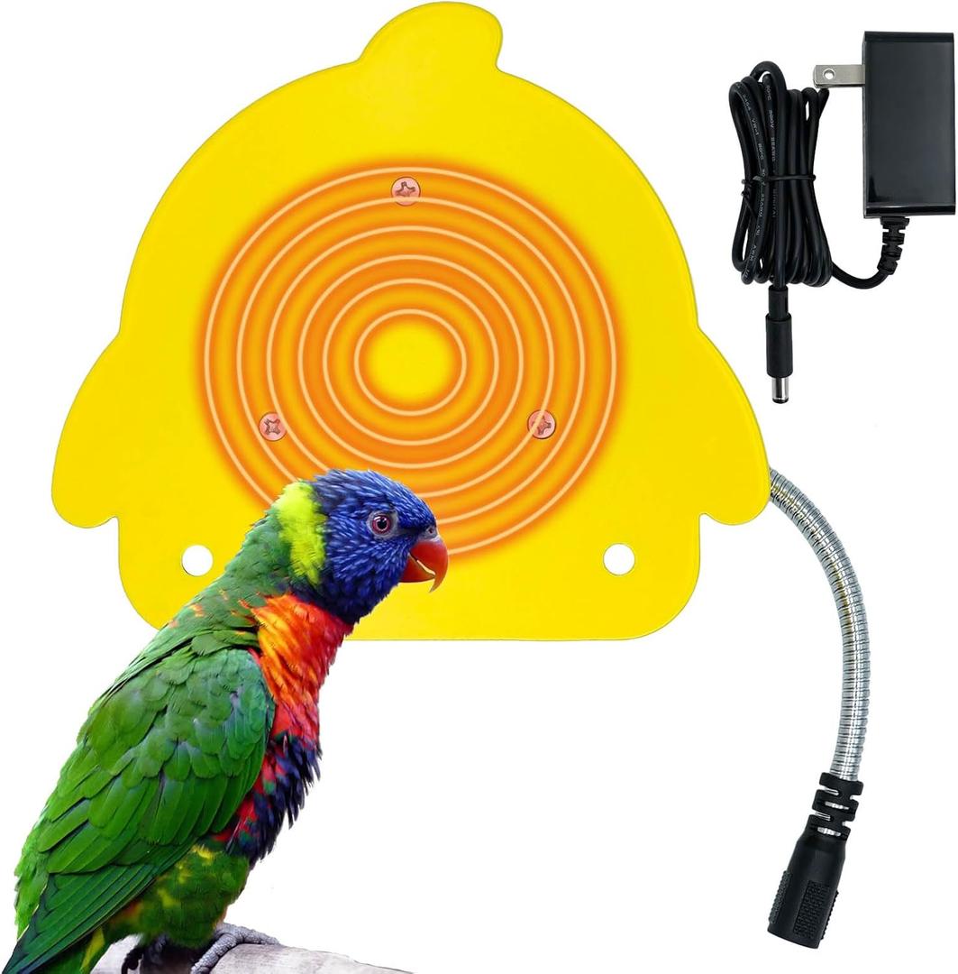Bird Cage Heater for Cockatiels Parrots Conure Finches Parakeets Heater Snuggle Up Bird Warmer 12V 18W, Size 5.3" x 4.7" (Yellow)