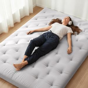 ZonLi Japanese Floor Futon Mattress 100% Cotton Washable Cover Foldable | 80" x 76" King Size 4" Thick Tatami Mat Sleeping Pad, Roll Up Floor Lounger Bed for Guest, Dormitory, Camping & Travel