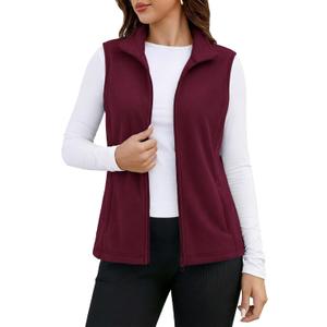 MAGCOMSEN Women's Fleece Vest Outerwear Sleeveless Lightweight Zip Jackets Warm Soft Vests with Zipper Pockets (XX-Large, BurgundyRed)