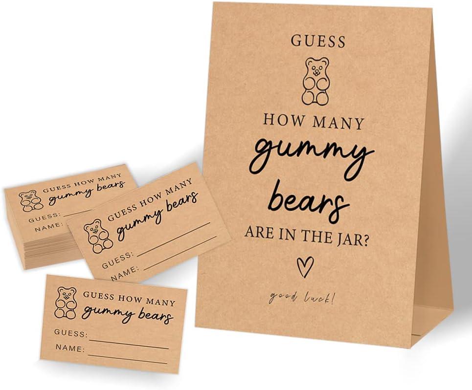 How Many Gummy Bears Baby Shower Game,Bear Themed Baby Shower Decorations,Baby Shower Games Gender Neutral,Bridal Shower Game,Wedding Shower Games,1 Kraft Sign & 50 Kraft Cards Set (multicolorA05)