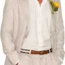 Bofan 2 Piece Linen Suits for Men Slim Fit Casual Beach Wedding Summer Grooms Groomsmen Linen Blazer Pants Suit, XL, Beige