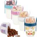 4 Pack On The Go 37 oz Breakfast Cups with Lids and Spoon, Reusable Cereal Yogurt Cup with Topping Plastic Overnight Oats Container for Granola Oatmeal (37 oz- 4 Pack)