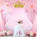 2pcs Princess Party Pink Tulle Background Curtain Decorations Set Glitter Crown Oversized 5x8 ft Pink Gauze Backdrop for Princess Birthdays Party Mothers Day Bridal Baby Showers Wedding