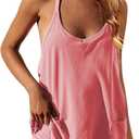 Faleave Women's Summer Sleeveless Mini Dress Athletic Spaghetti Strap Built-in Shorts Tennis Sundress with Pockets (X-Large, Coral)