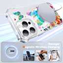 PIXIU Case for iPhone 16 Pro Compatible with Magsafe, Laser Glossy Pattern, Cute Curly Wave Clear TPU Bumper Military Grade Drop Protection Phone Cover for Women/Girls -Butterfly/Floral