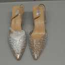 Clear Slingback Heels for Women,Pearl Kitten Heels Sparkly Rhinestone Sandals Pointy Toe Wedding Dress Shoes (8, Apricot)