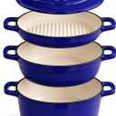 AHJ Cast Iron Dutch Oven Set - 4 Piece Nesting Enameled Cookware with Lid
