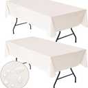 Nasitos 2 Pack Plastic Vinyl Tablecloths for Rectangle Tables 60x84 Inch-Beige Reusable Table Cloths 4Ft Table Cloth, Waterproof Tablecloth for Bridal Shower, Wedding, Holiday Dinner