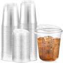 Baderke 50 Pcs Plastic Cups with Sip Lids Round Bottom Disposable Plastic Coffee Cups with Lids Clear Strawless Crystal Mugs for Iced Coffee Smoothie Cold Beverage Party Catering Supplies (14 oz)