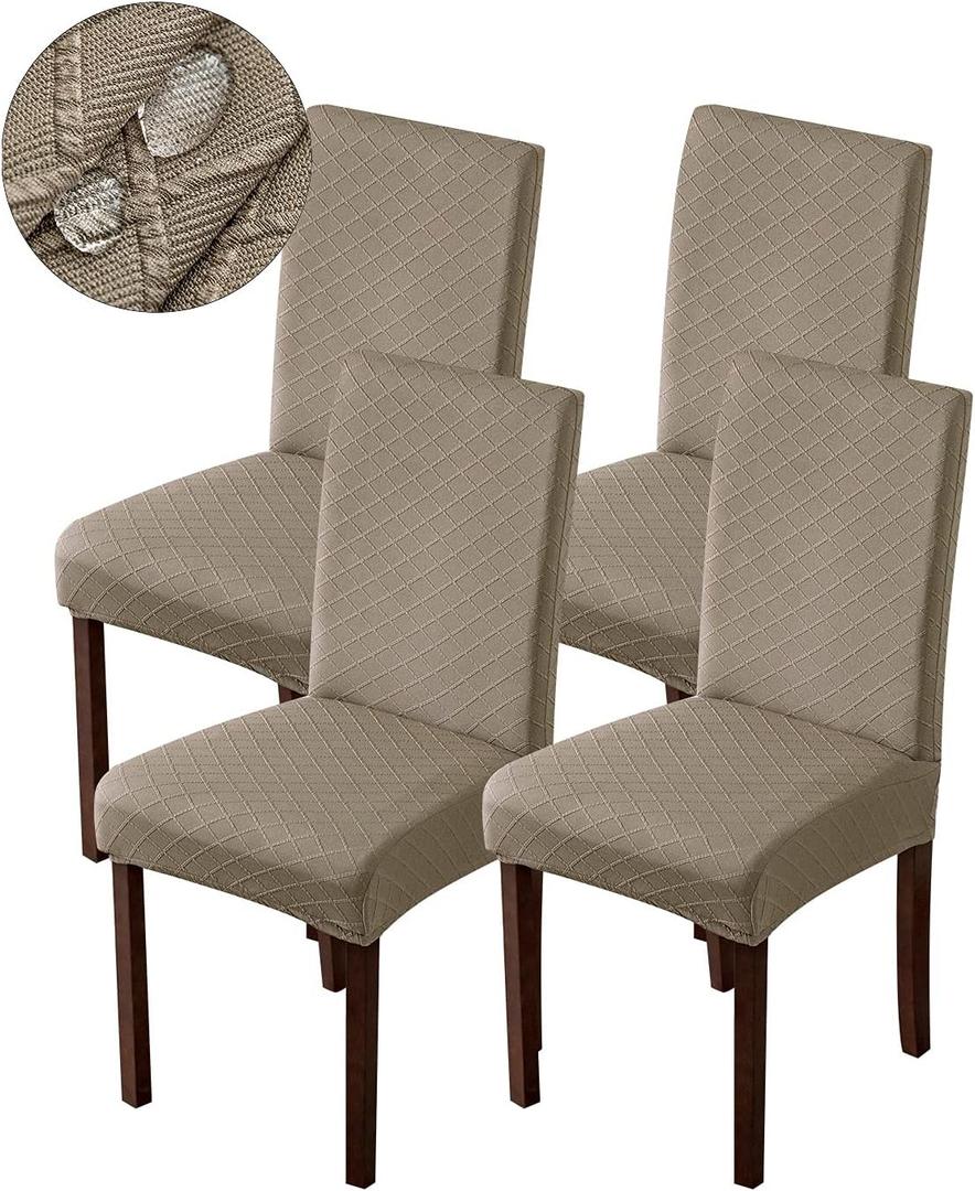 Genina Waterproof Chair Covers for Dining Room Dining Chair Covers Kitchen Parsons Chair Covers (Taupe, 4 PCS)