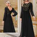 Women's Sequin Evening Dresses Long Sleeves Crewneck Floor Length Chiffon Formal Ball Gowns Dress (Medium, Black)