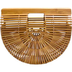 Miuco Womens Bamboo Handbag Handmade Large Tote Bag Straw Beach Bags Beach Purse (Small)