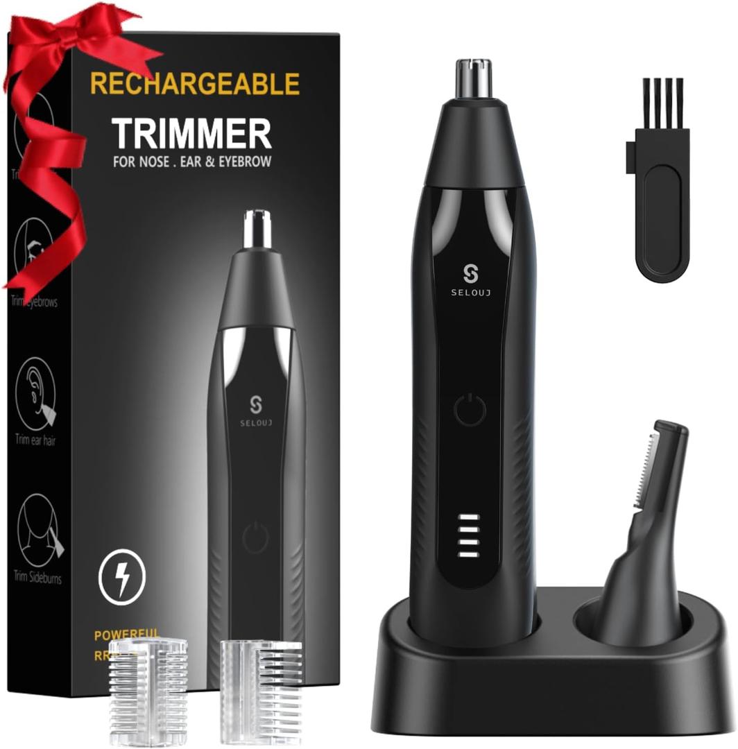 Ear and Nose Hair Trimmer for Men, 2025 Professional Painless USB Rechargeable Eyebrow & Facial Electric Hair Trimmer for Men Women, Powerful Motor, Dual Edge Blades, IPX7 Waterproof Easy Clean (Black)