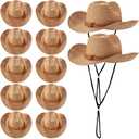 JaGely 12 Pcs Straw Cowboy Hats for Women Men, Wide Brim Summer Hat Bulk Sun Protection for Western Themed Party(Brown)
