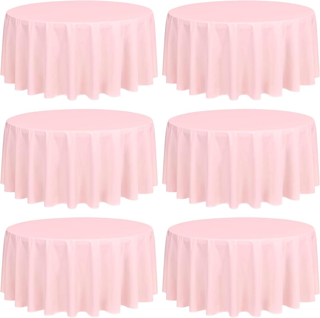Showgeous 6 Pack Pink Round Tablecloth 90 Inch Washable Polyester Tablecloths for Round Tables Round Table Cloth Decorative Fabric Table Cover for Dining Wedding Party Banquet Buffet