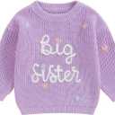 Baby Girl Boy Knit Sweater Blouse Pullover Sweatshirt Warm Crewneck Long Sleeve Tops for Infant Toddler (2-3T, Big Sister Purple Sweater)