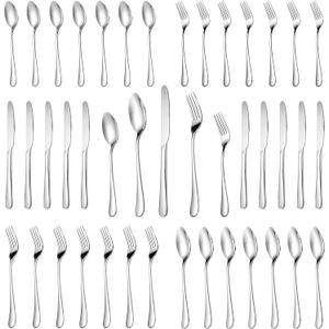 MUTNITT 30 Pcs Silverware Set Service for 6,Premium Stainless Steel Flatware Set,Mirror Polished Cutlery Utensil Sets,Durable Kitchen Eating Tableware Sets,Include Fork Knife Spoon,Dishwasher Safe (Round-30 Piece)