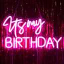 Planzo It's My Birthday Led Neon Light Sign Happy Birthday Party Wall Sign Decor Window Background Sign USB Bedroom Living Room Neon 5V Night Light Kids 15.8" X 9.1" Pink