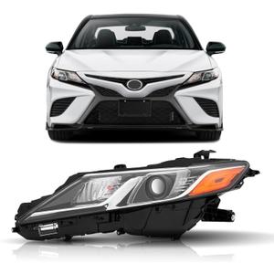 Left Driver Side Headlight Assembly Compatible with 2018 2019 2020 2021 2022 2023 2024 Toyota Camry L LE SE Head Lamps, Chrome Housing Amber