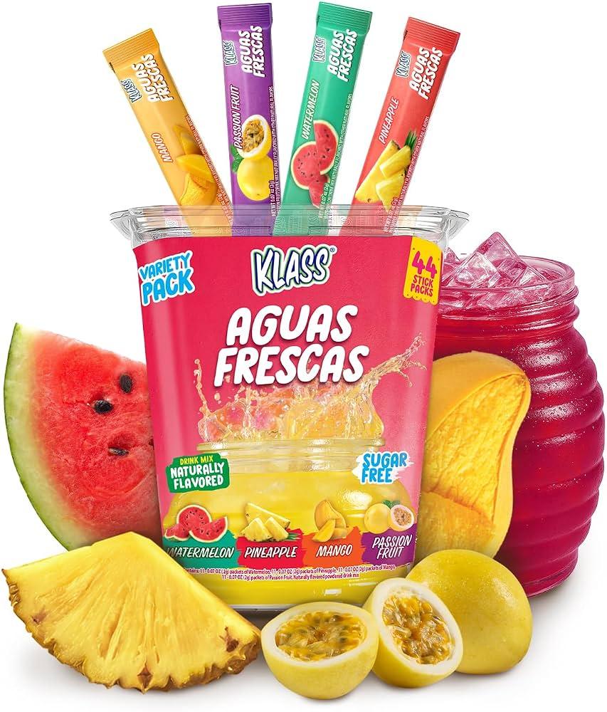 Klass Aguas Frescas Tropical Variety | Zero Sugar Drink Mix | 44 Sticks, BB: 11/05/27