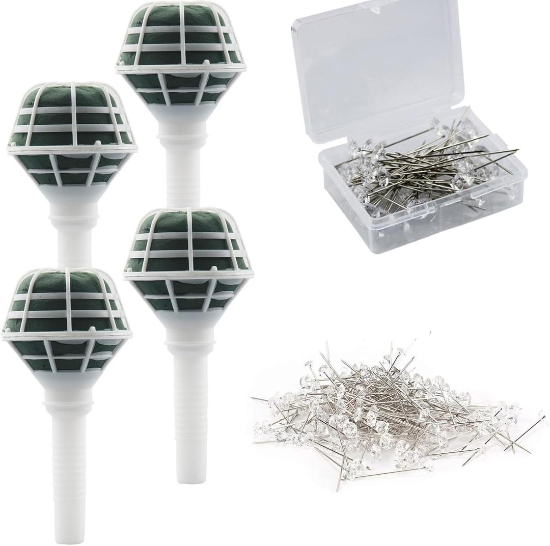 Arlai Box of 4 Bride Wedding Flower Bouquet Holder Foam Floral Handle Bouquet Holder Large for Bride Faux Flowers, Handheld Flowers Decoration with 100 Pieces Flower Bouquet Pins
